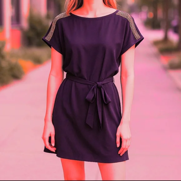 Armani Exchange Eggplant Gold Embellished Shoulders Mini Dress - Picture 6 of 9